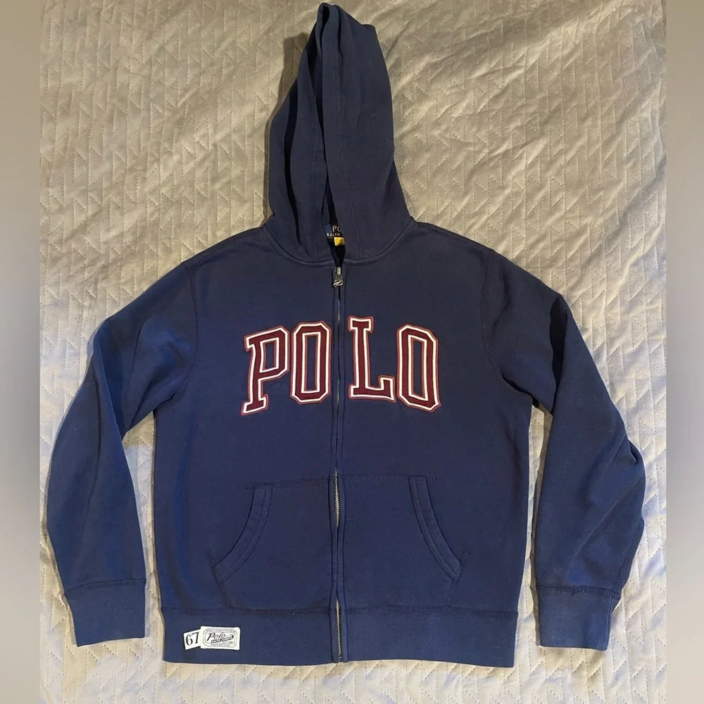 Polo Ralph Lauren full zip hoodie kids large 14-16 blue pre-owned condition